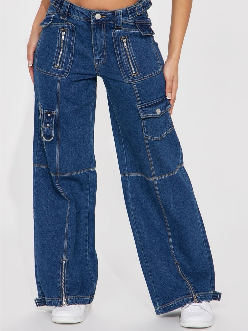 New Fashion Nova Paneled Cargo Blue Wide-Leg Jeans Size 15 (34” Waist)